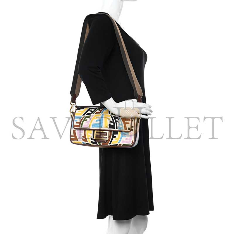 FENDI X SARA COLEMAN MULTICOLOR FF FISH EYE EMBROIDERED BAGUETTE BAG (28*14*6cm) 